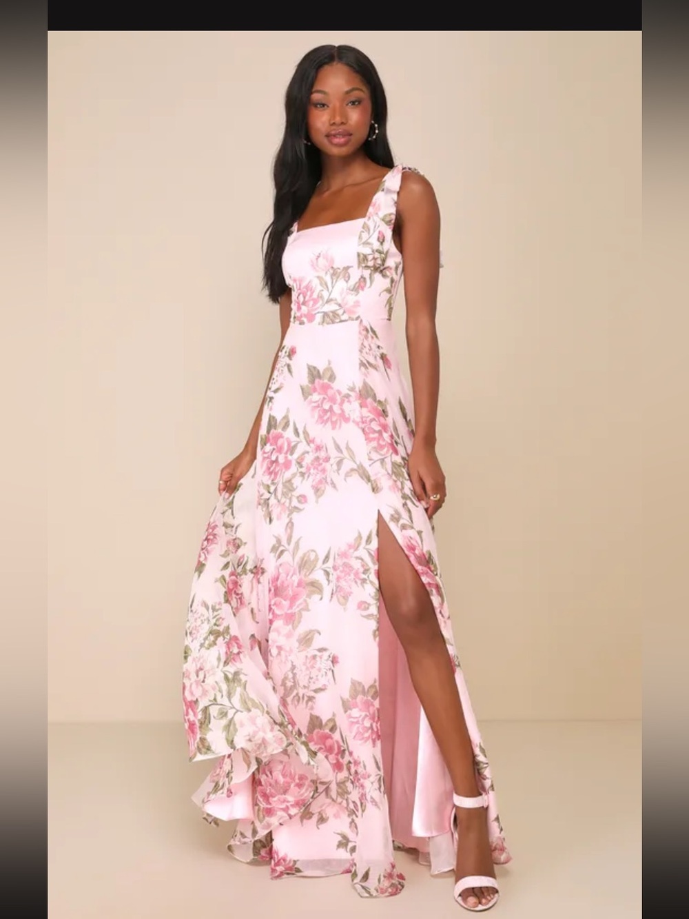 Lulus Love Me Forever Pink Floral Square Neck Maxi Dress